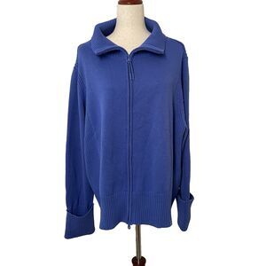 T by Talbots Women’s 3X Blue Full Zip Sweater Jacket CoolMax Blue Ribbed